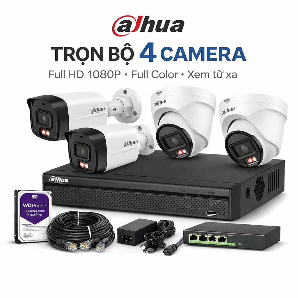 Trọn Bộ 4 Camera Dahua 2MP Full Color